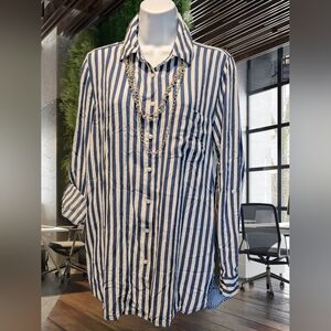 Jane and Delancey Long Sleeve Stripe Blouse. Button back detail